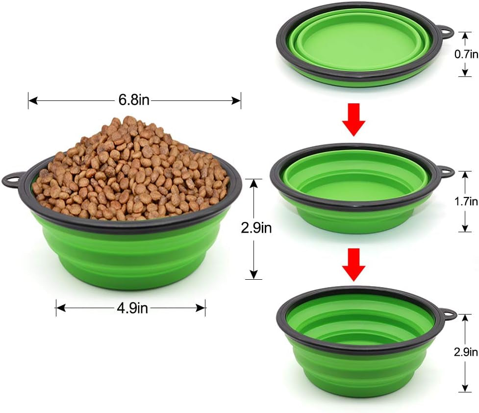 Collapsible Bowl I Portable Foldable Travel Bowls I Pets Water Feeding Bowls for Walking, Camping and Outdoors (Large, Green)