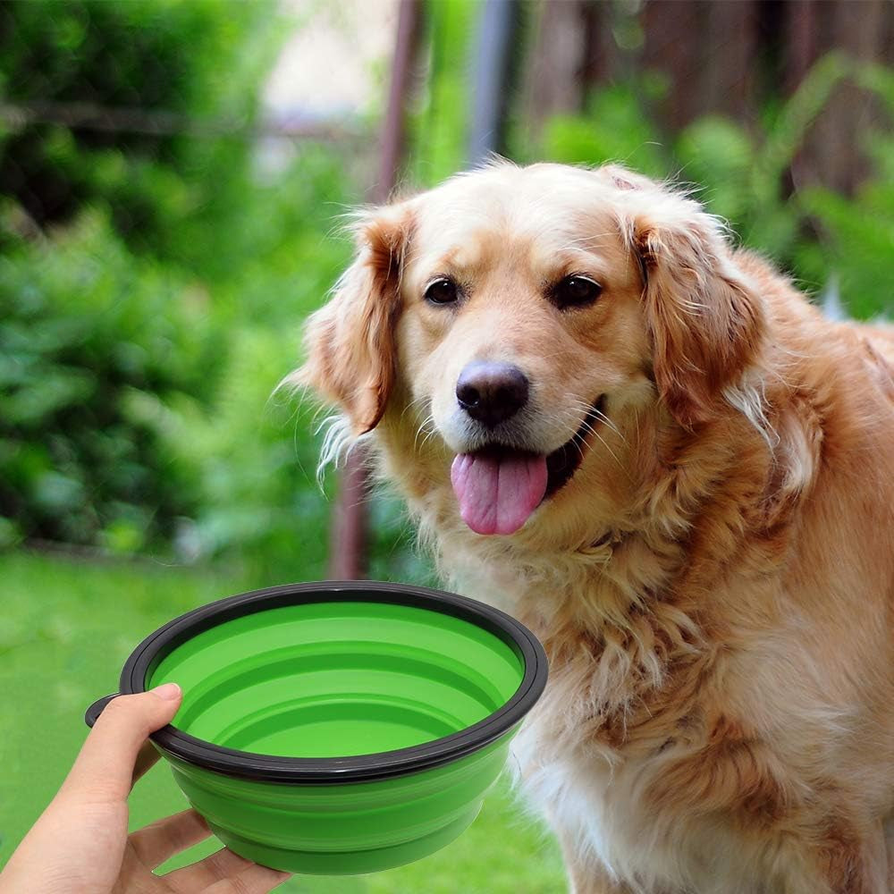 Collapsible Bowl I Portable Foldable Travel Bowls I Pets Water Feeding Bowls for Walking, Camping and Outdoors (Large, Green)